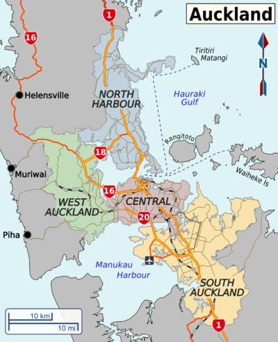 peta dari Auckland kabupaten