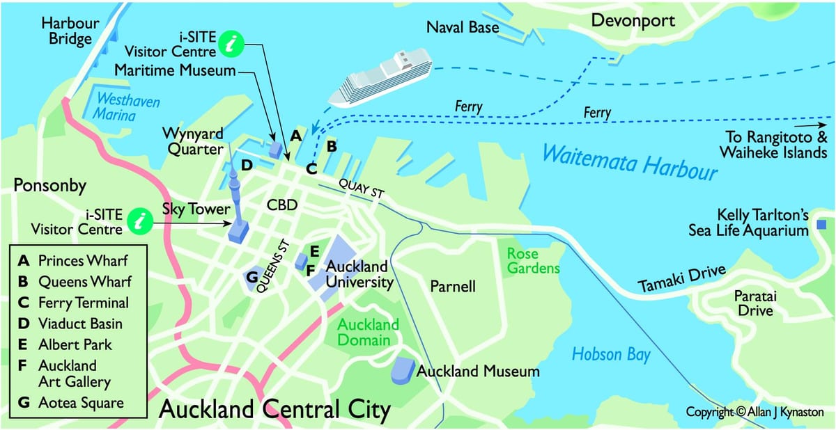 Auckland pelabuhan kapal pesiar peta