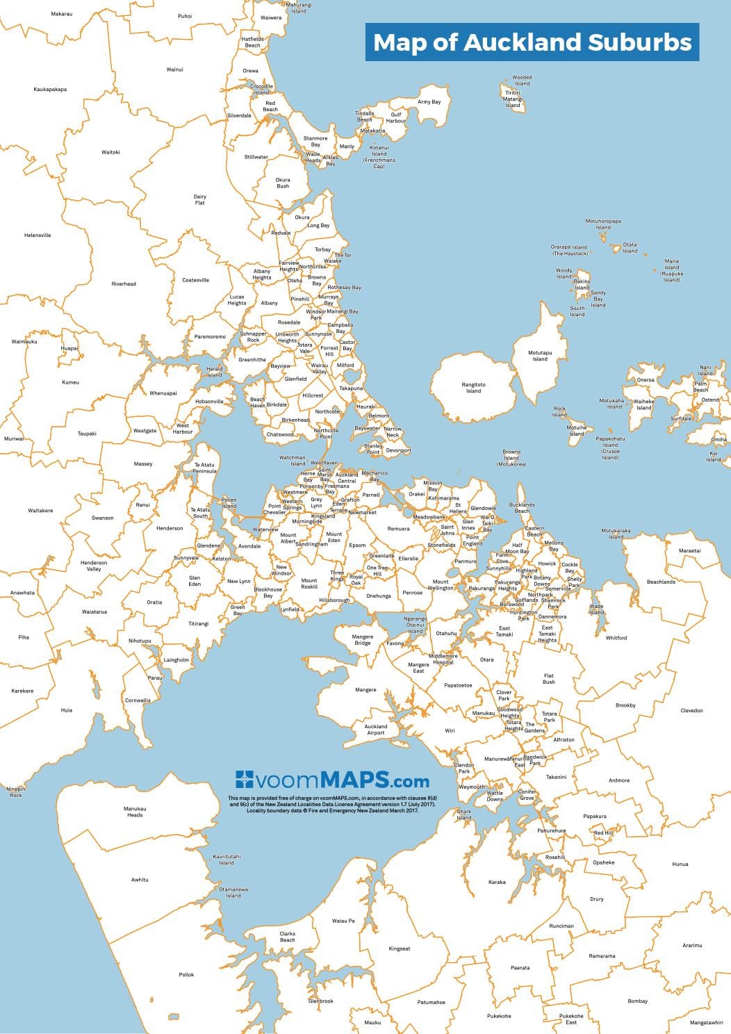 peta dari pinggiran kota Auckland